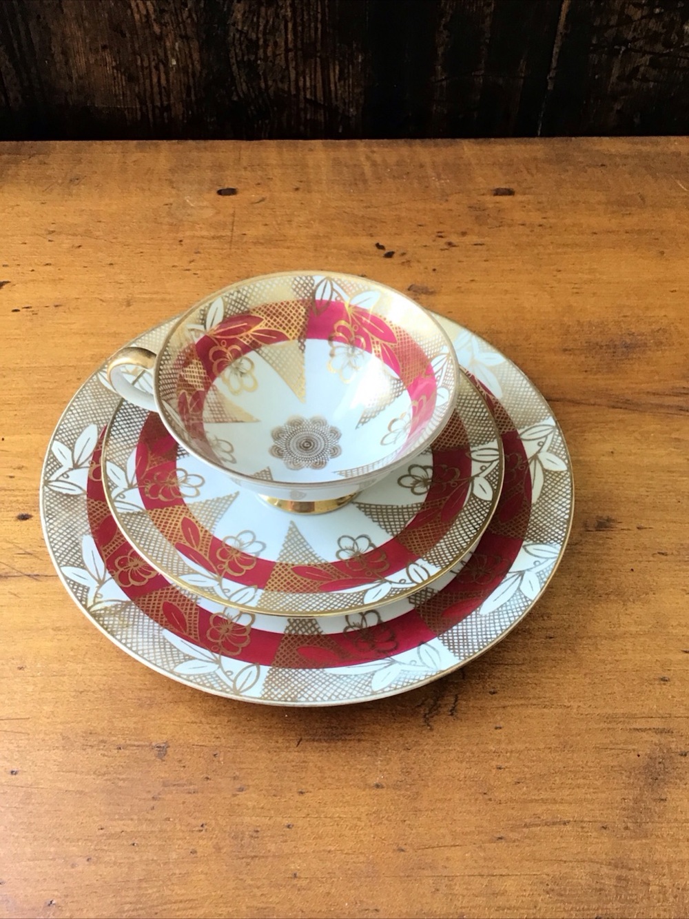 3- Piece Set Rudolph Wachter Bavaria Porcelain Tea Cup, Saucer, and Dessert Dish